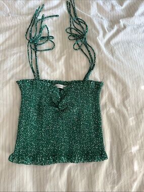 Kendall Lane Smocked Green Print Tie-Strap Cami Top